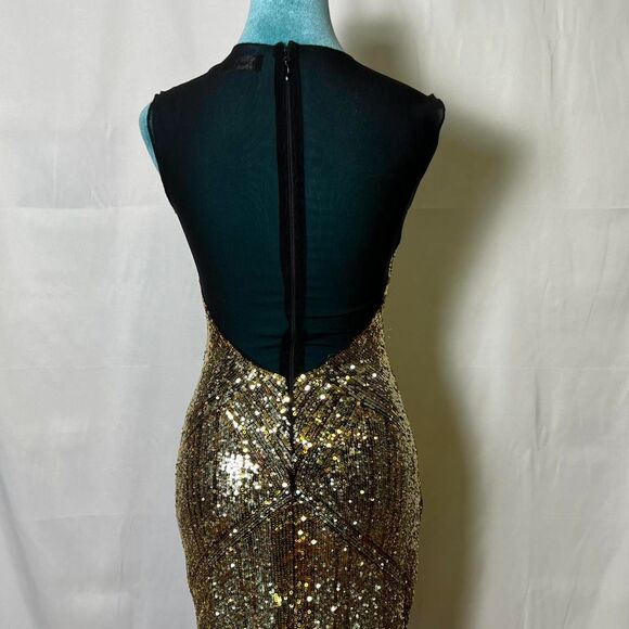 Y2K Bebe Women's Gold Sequin Bodycon Party Dress xs - Picture 3 of 8